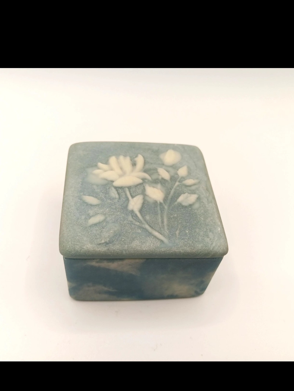 1970's Blue Floral Incolay Jewelry Trinket Box